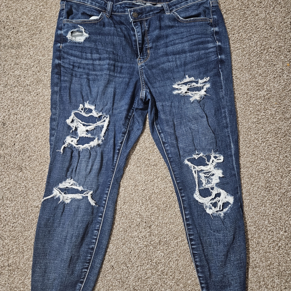 American Eagle Outfitters Dark Blue Distressed Skinny Jeans